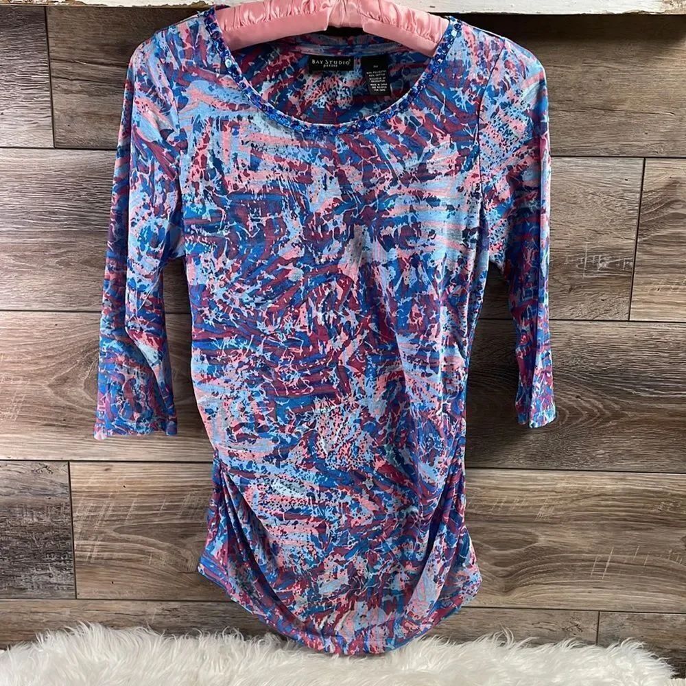 BAY STUDIO Women’s Scoop Neck Sequins Trim Top Lightweight Summer Petite Medium